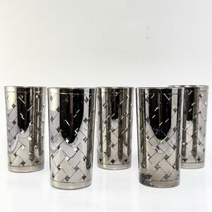 Set of 6 Vintage Mercury Silver Basketweave Highball Glasses 6” Mid Century
